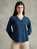Blue V-Neck Long Sleeves Top