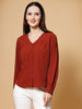 Rust V-Neck Long Sleeves Top