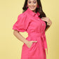 Collar Neck Puff Sleeves Shirt Dress
