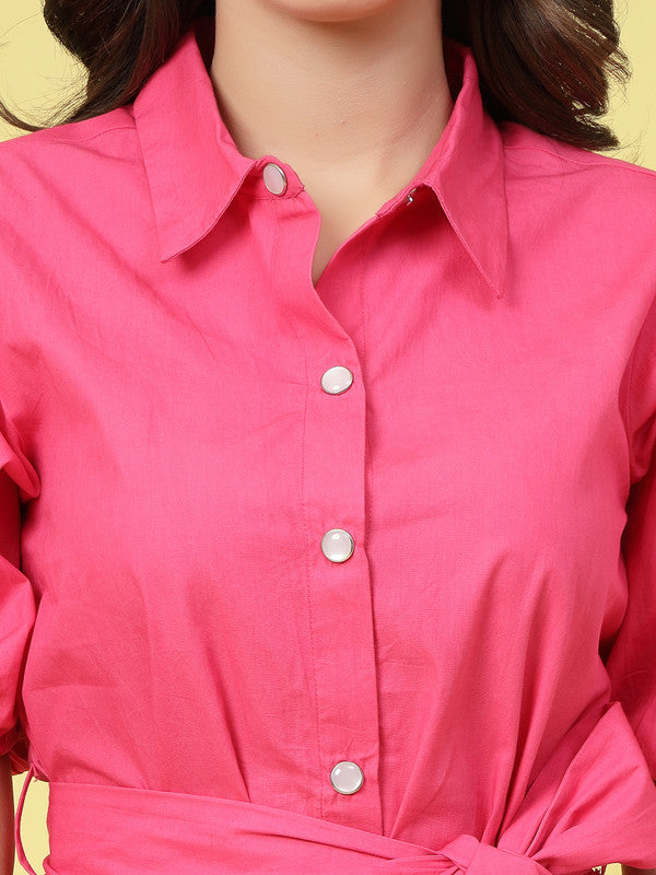 Collar Neck Puff Sleeves Shirt Dress