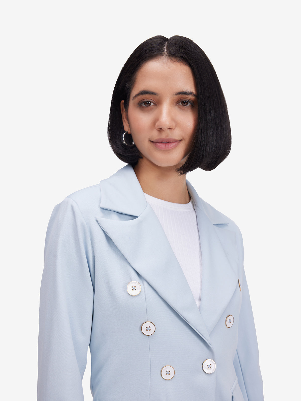 Powder Blue Double Breasted Tailored Blazer