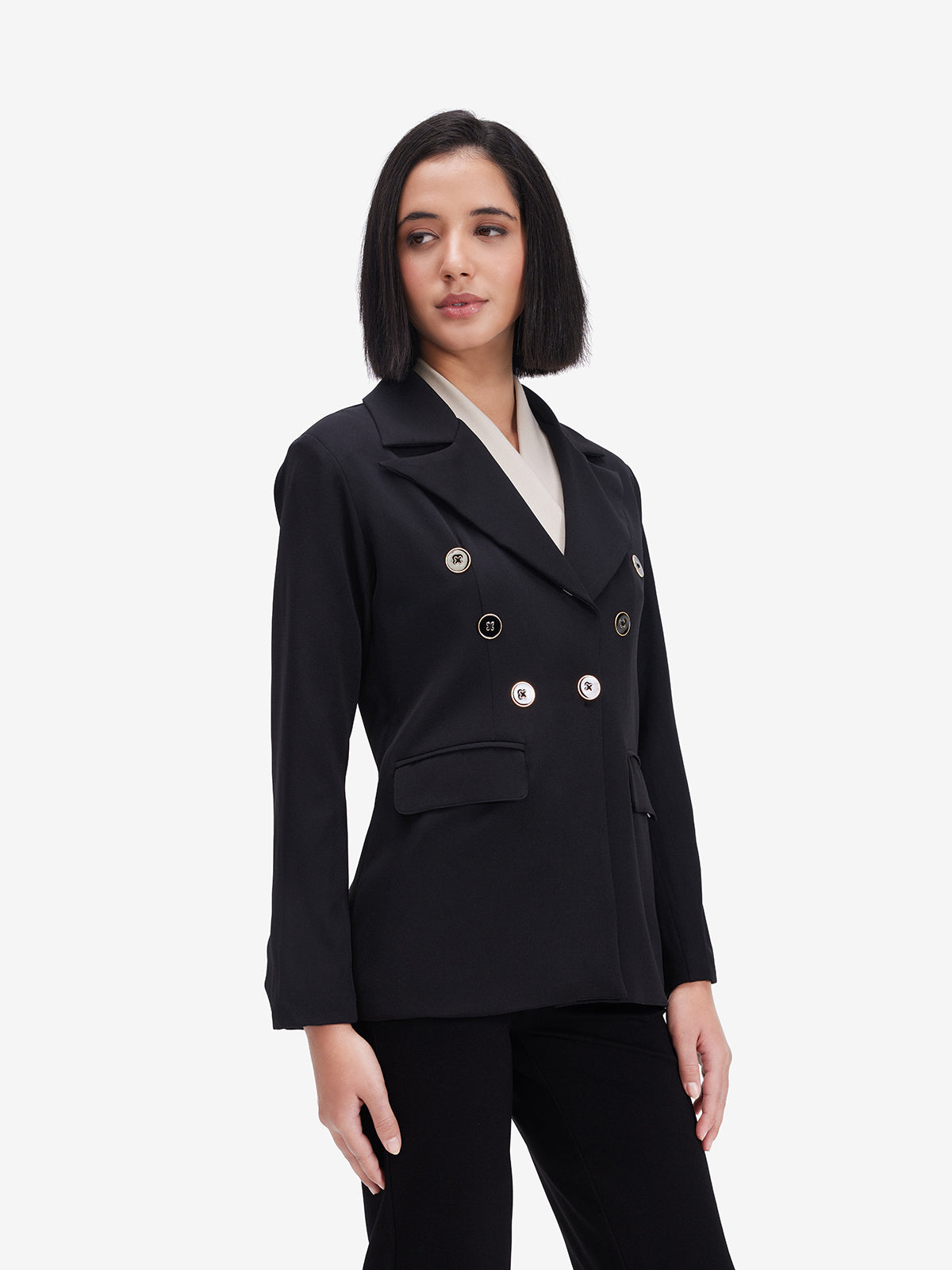 Black Double Breasted Formal Blazer