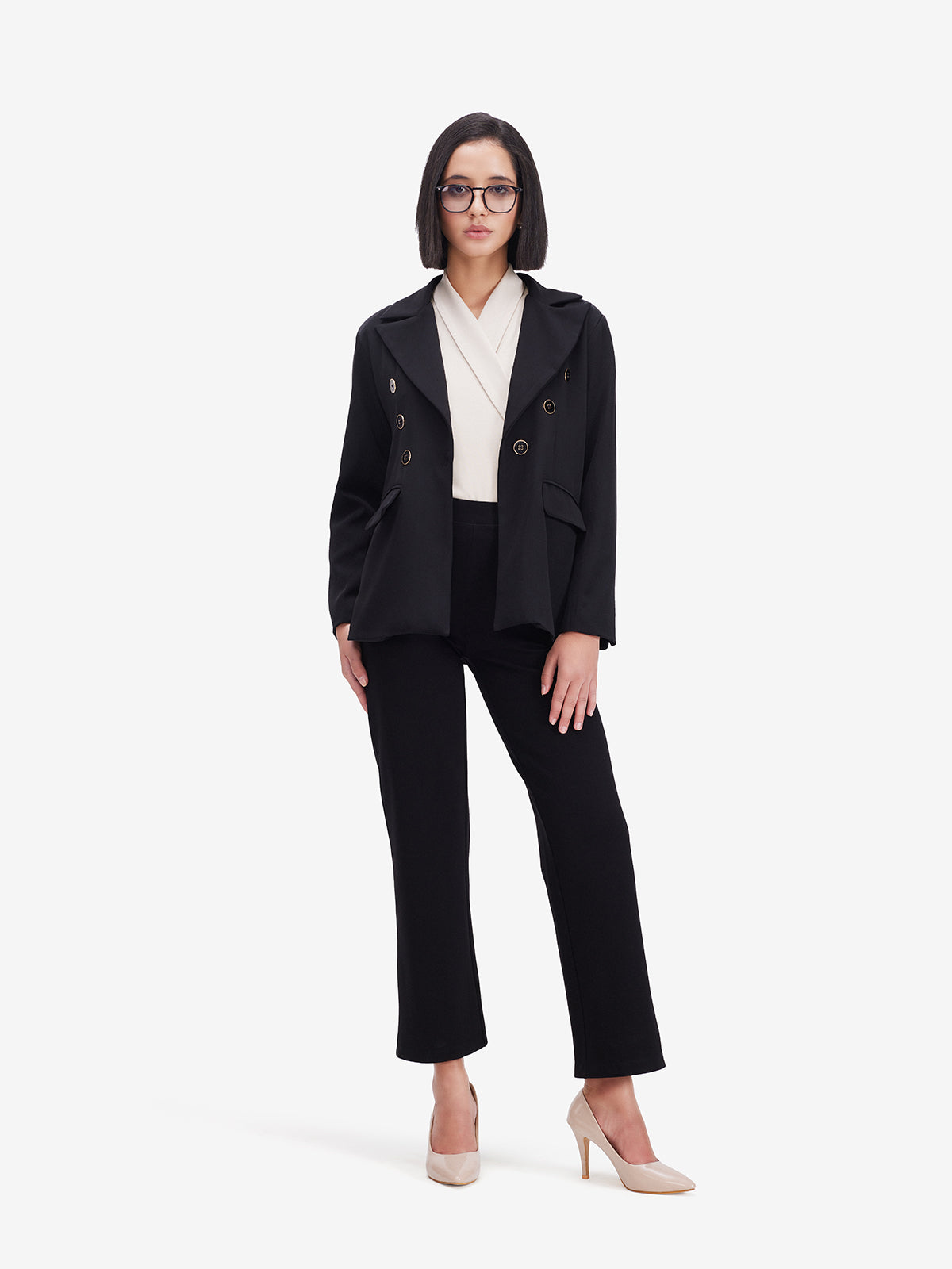 Black Double Breasted Formal Blazer