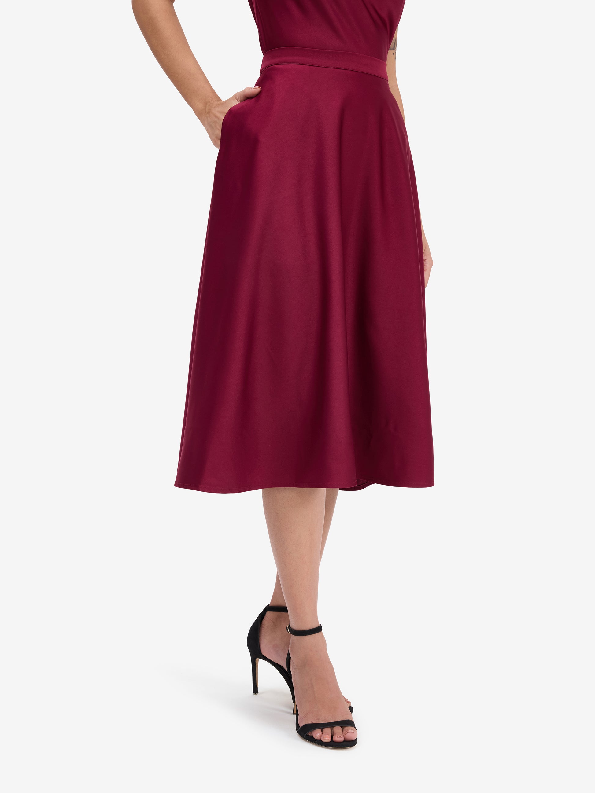 Maroon Luxe Satin Midi Skirt