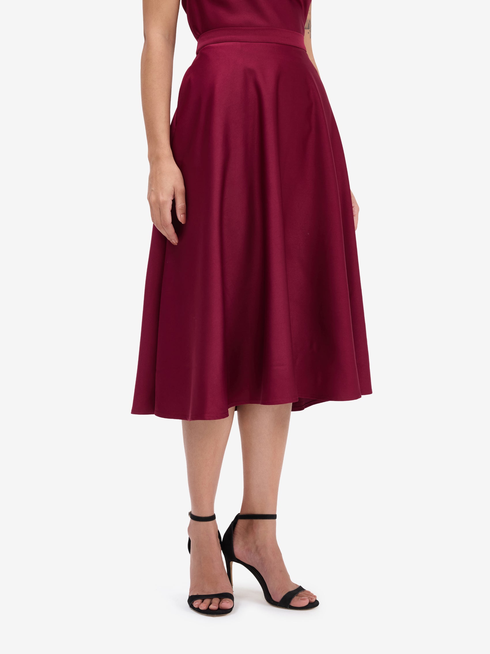 Maroon Luxe Satin Midi Skirt