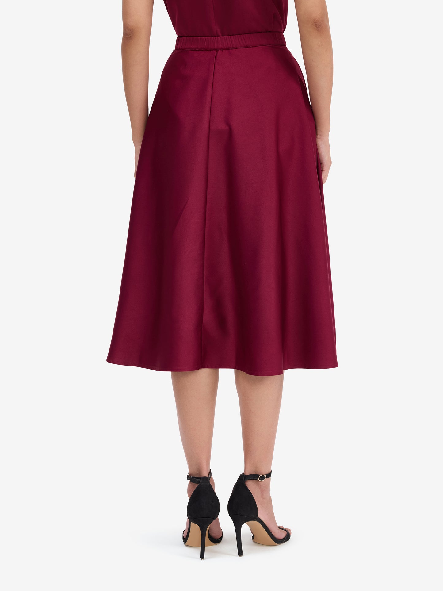 Maroon Luxe Satin Midi Skirt