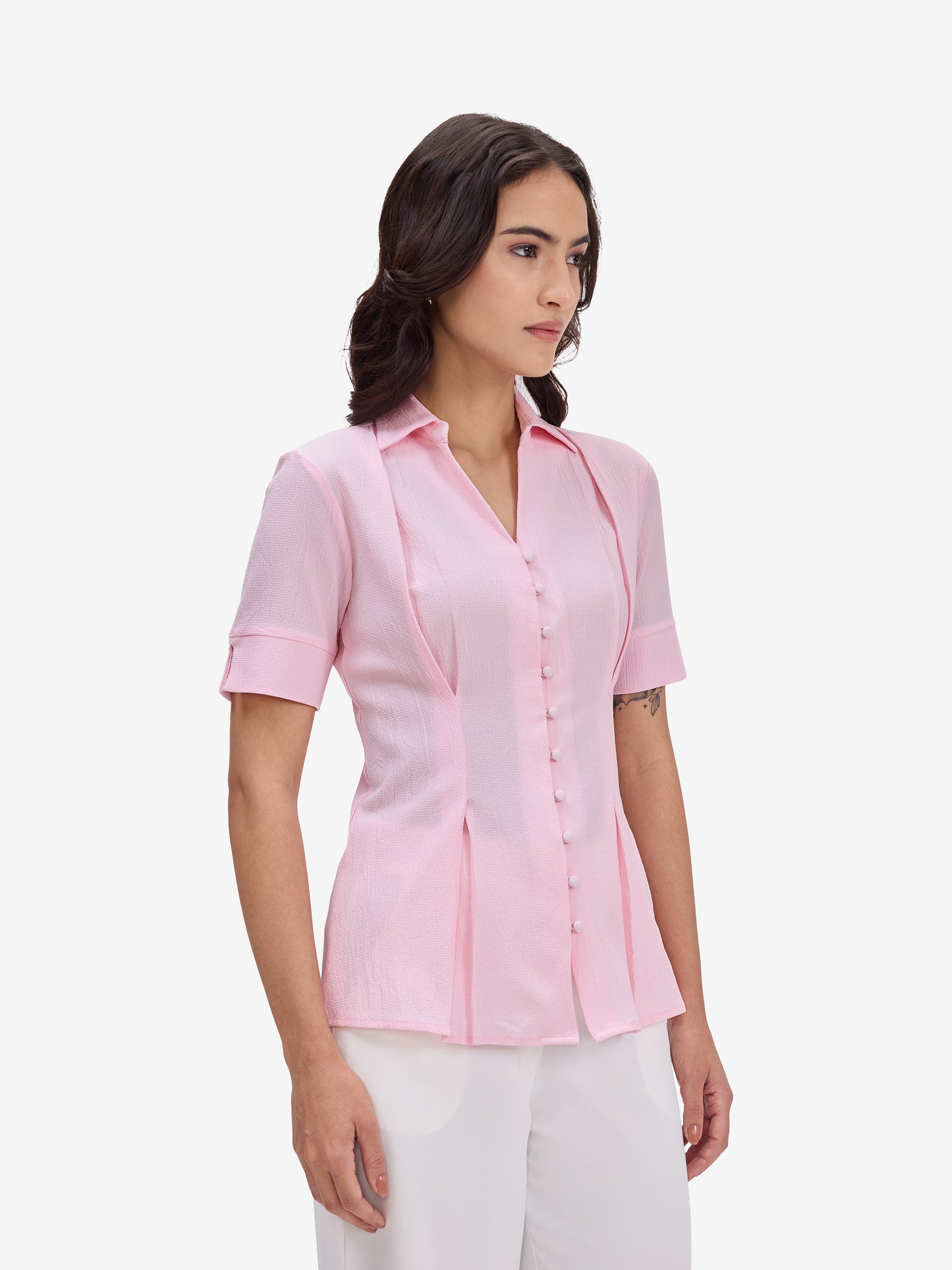 Pink Crepe Collar Shirt