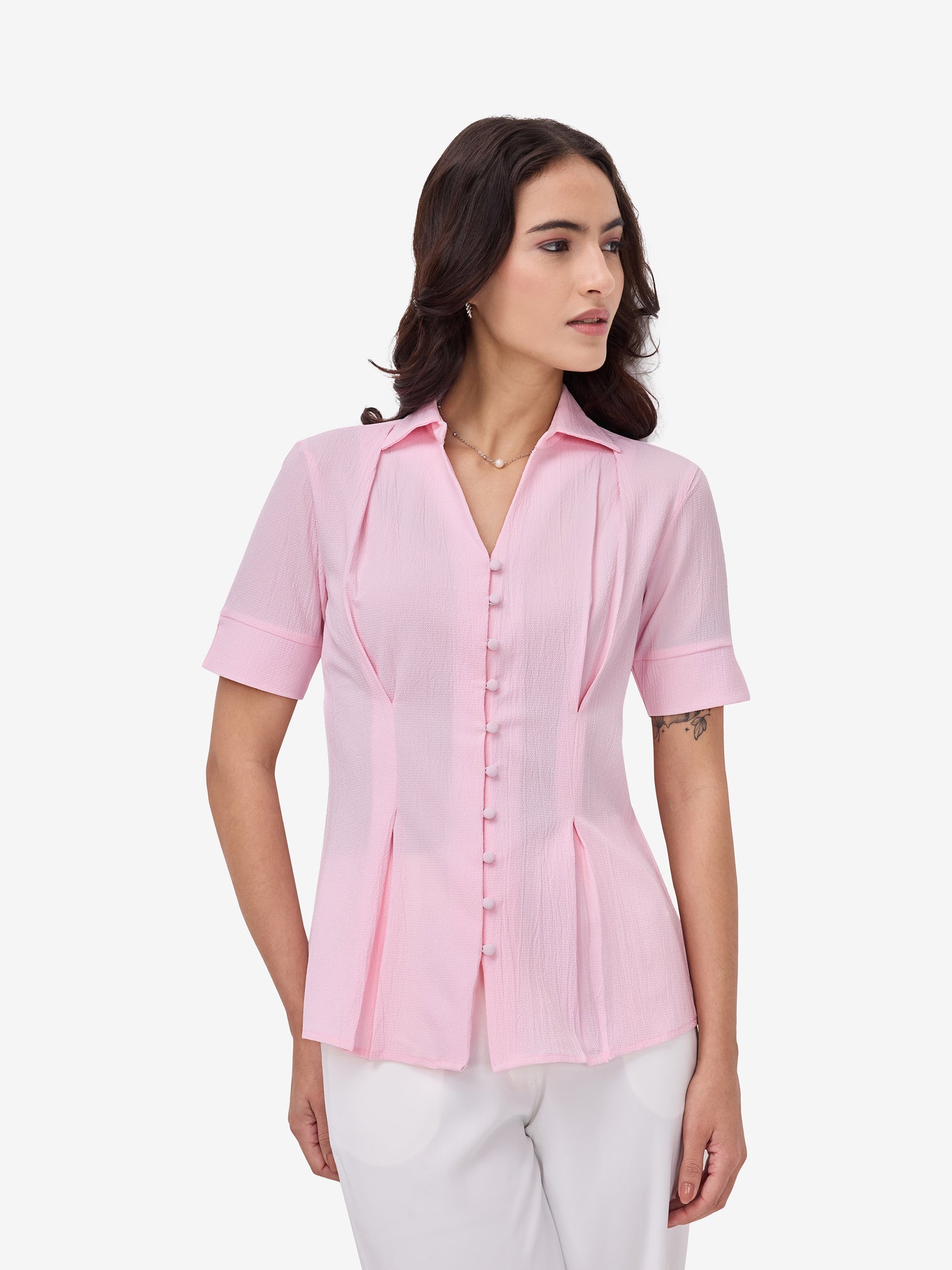 Pink Crepe Collar Shirt