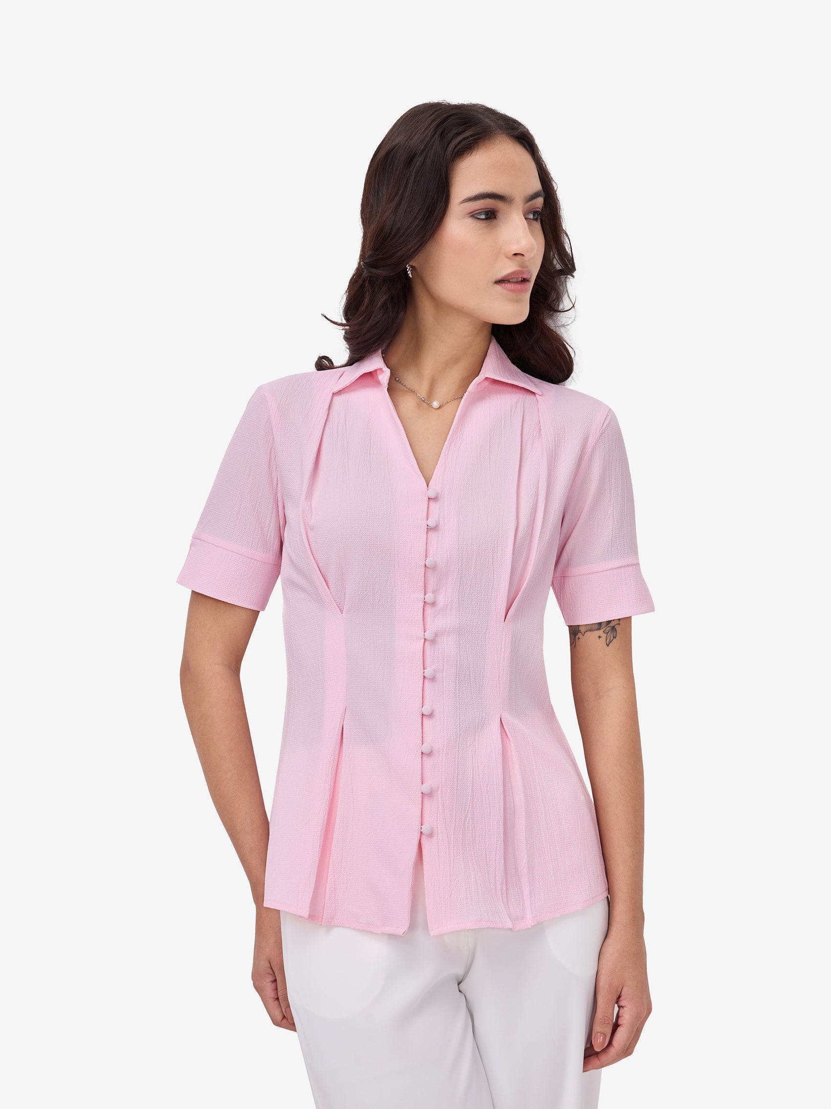 Pink Crepe Collar Shirt
