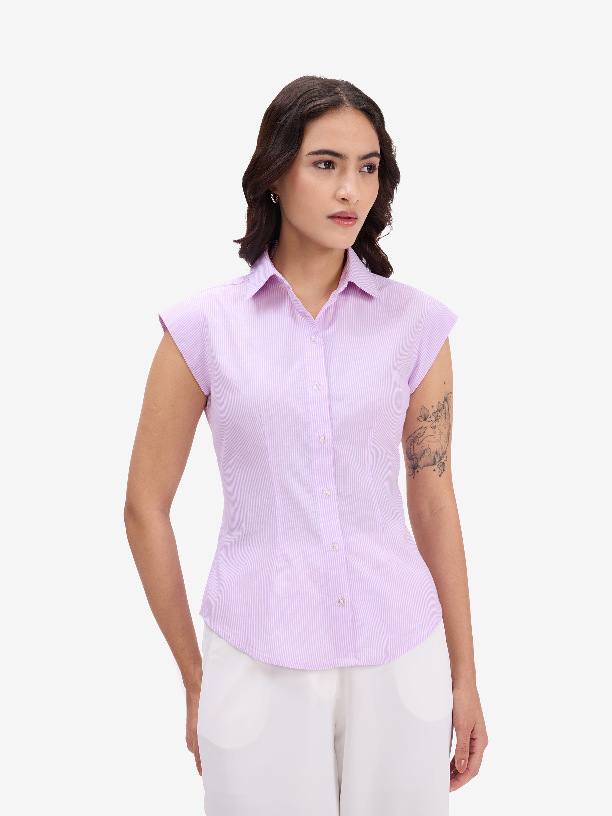 Lavender Striped Cotton Shirt