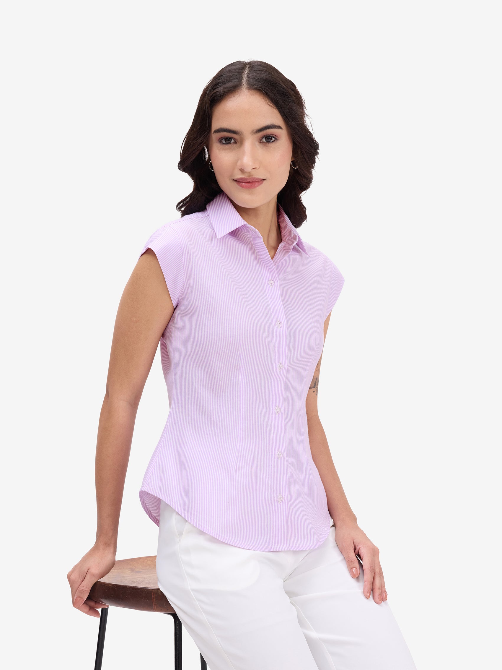 Lavender Striped Cotton Shirt