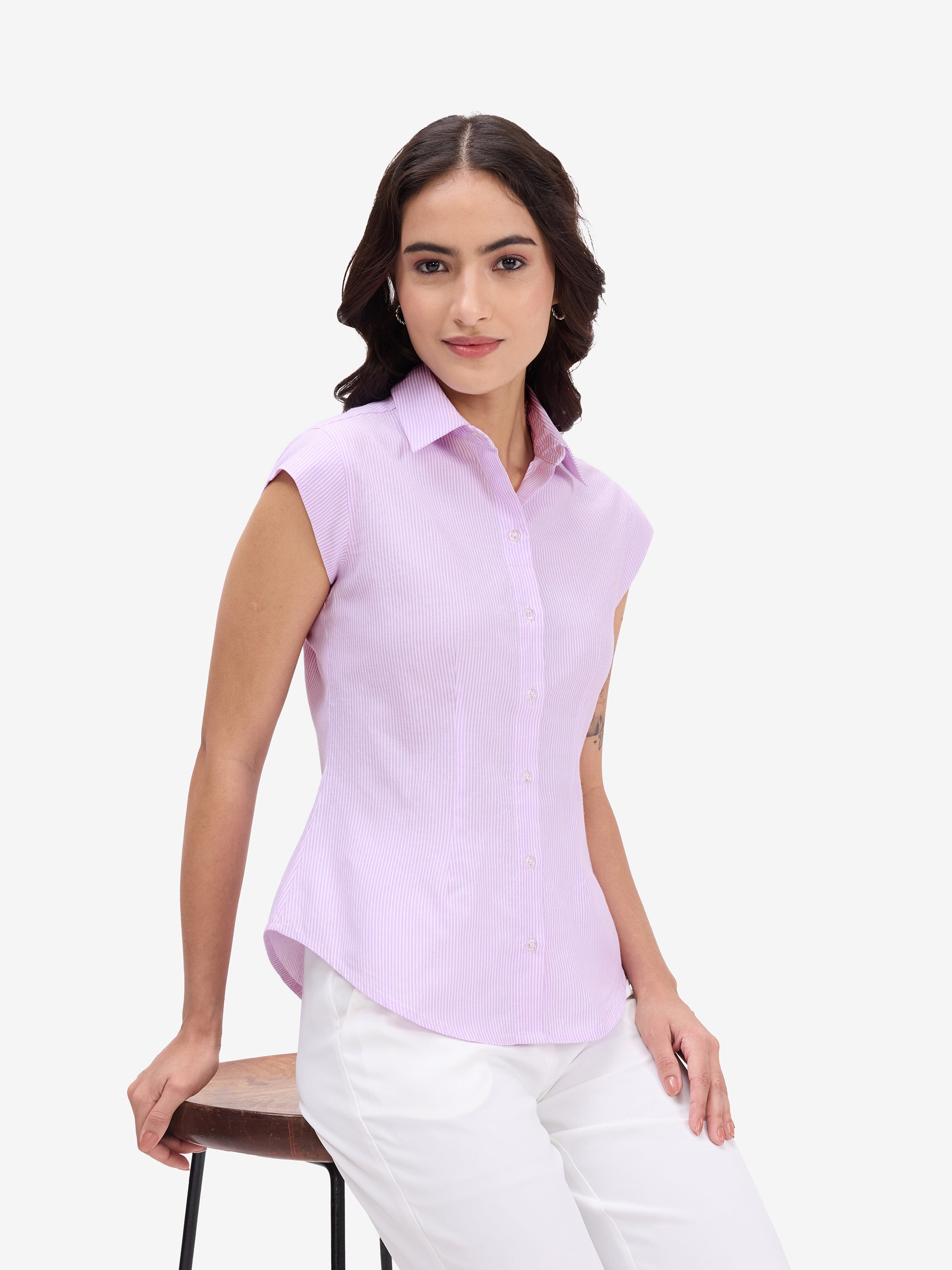 Lavender Striped Cotton Shirt