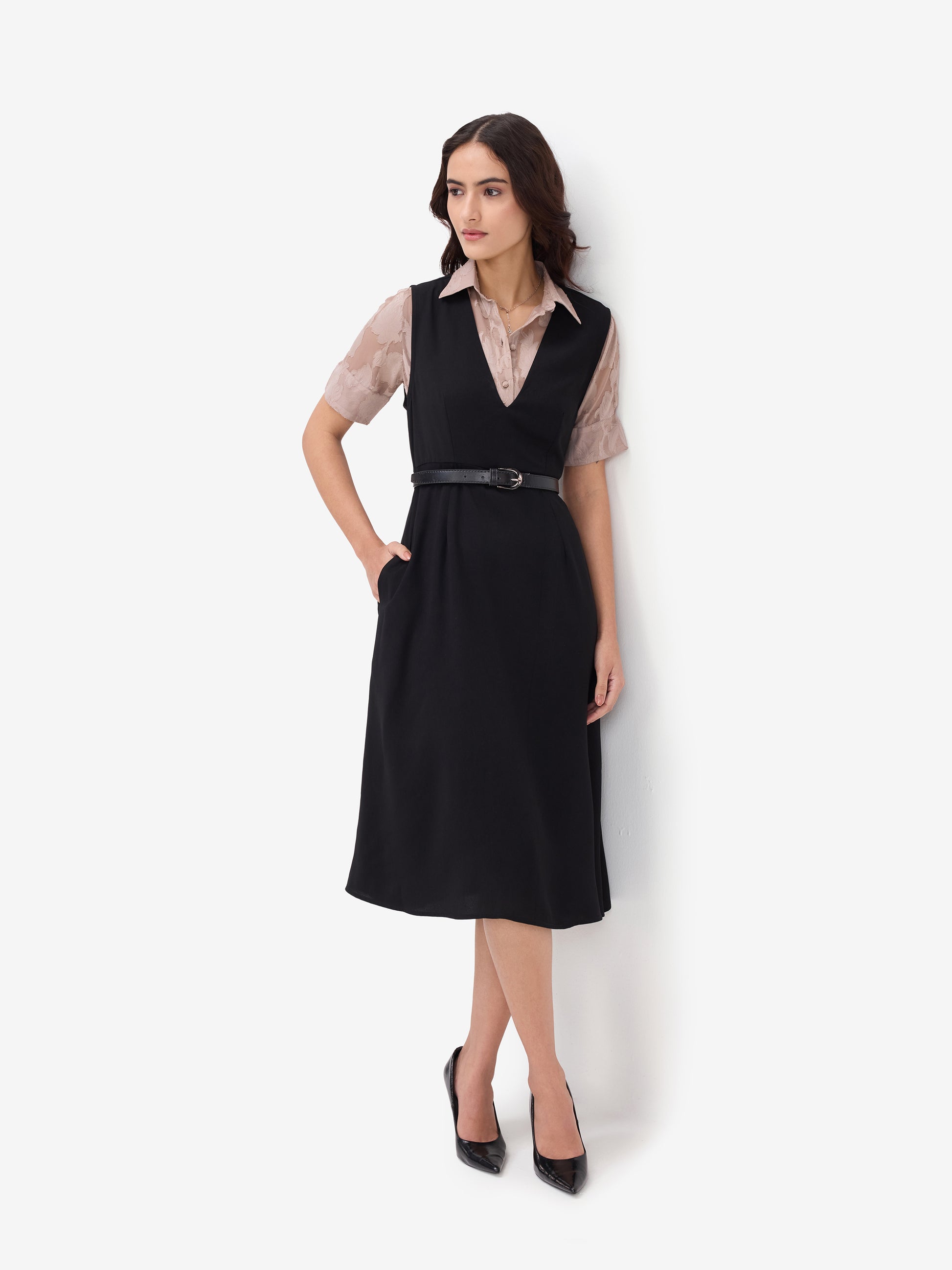 Black A-Line Pinafore Dress