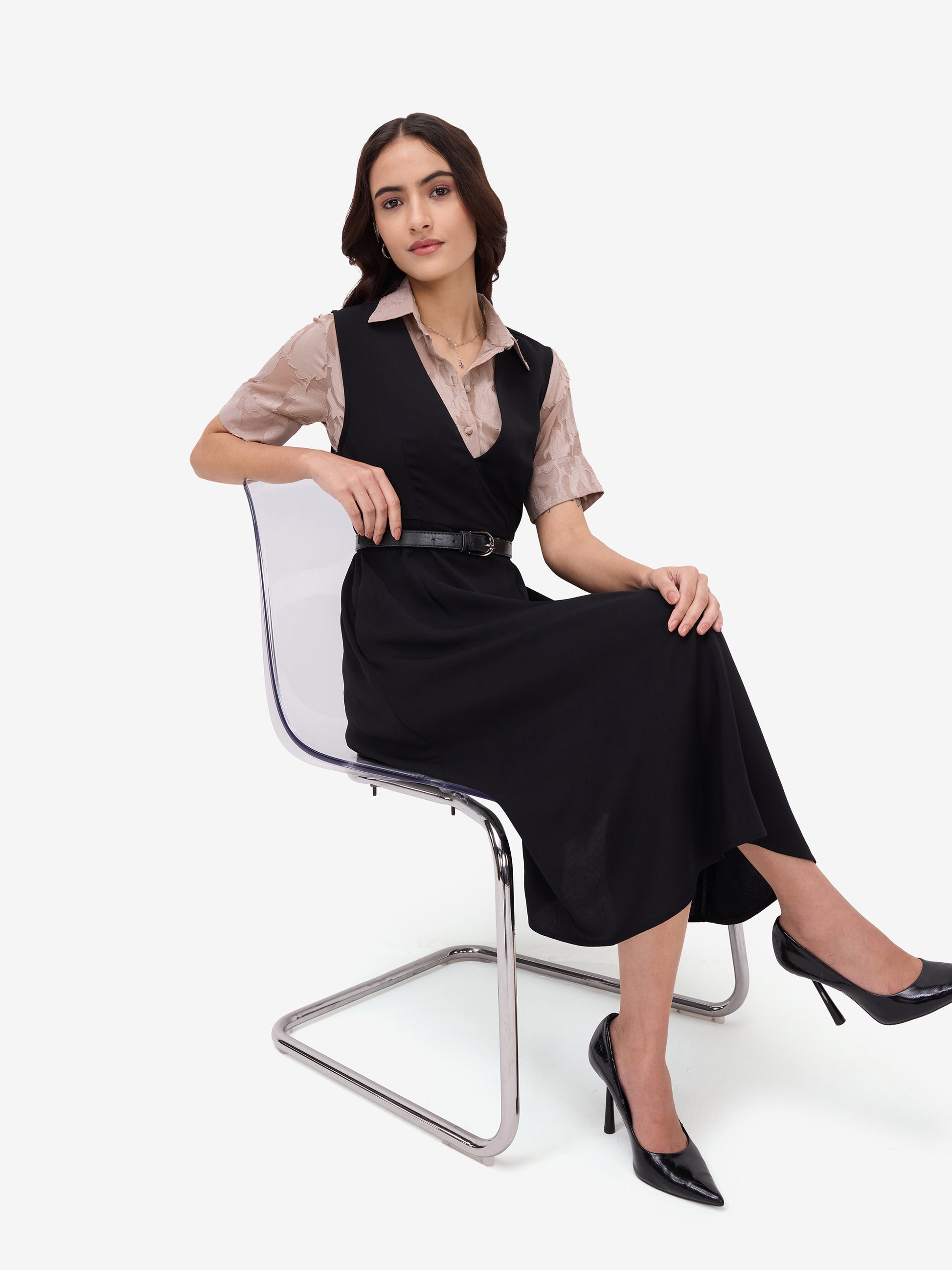 Black A-Line Pinafore Dress
