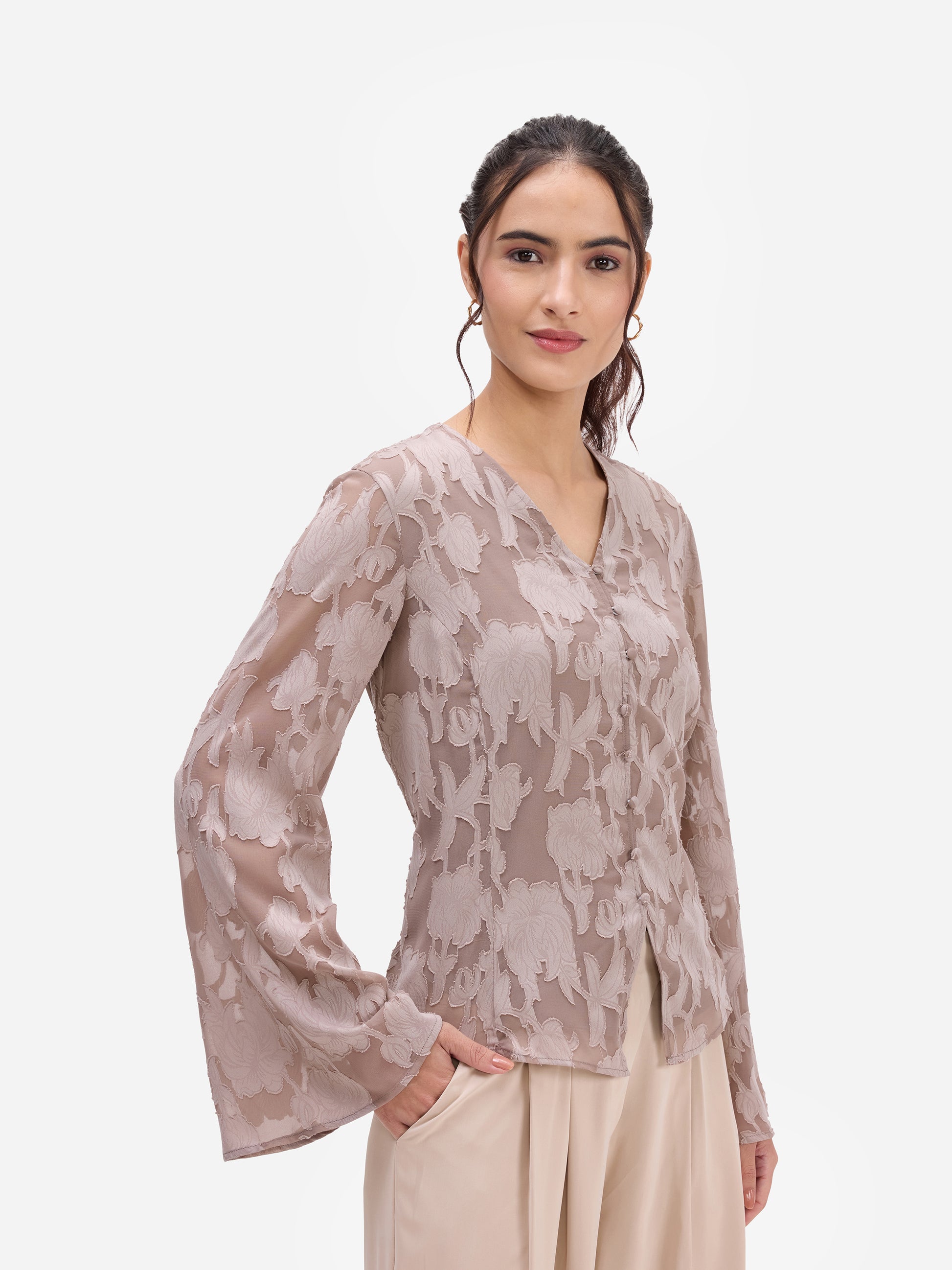 Light Brown Jacquard Top