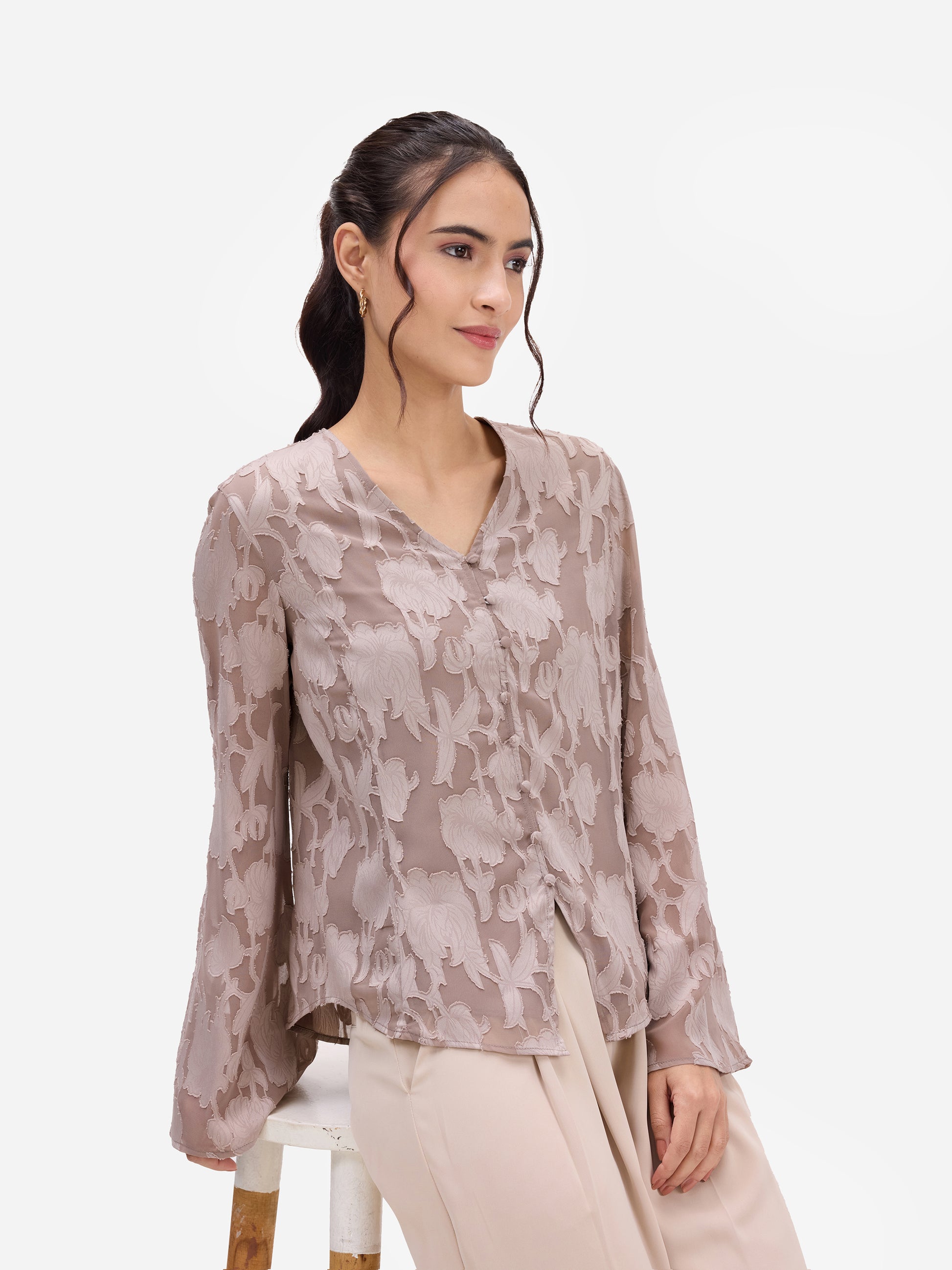 Light Brown Jacquard Top