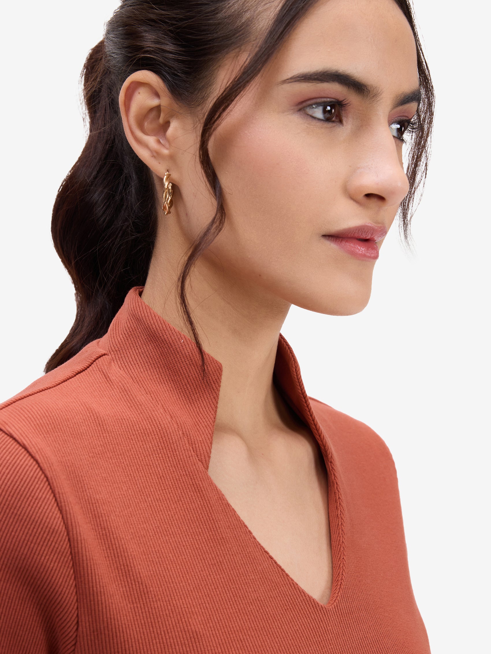 Rust Ribbed Knit Top