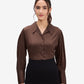 Brown Satin Lapel Collar Shirt