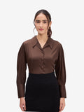 Brown Satin Lapel Collar Shirt