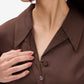 Brown Satin Lapel Collar Shirt