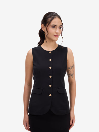 Black Buttoned  Waistcoat