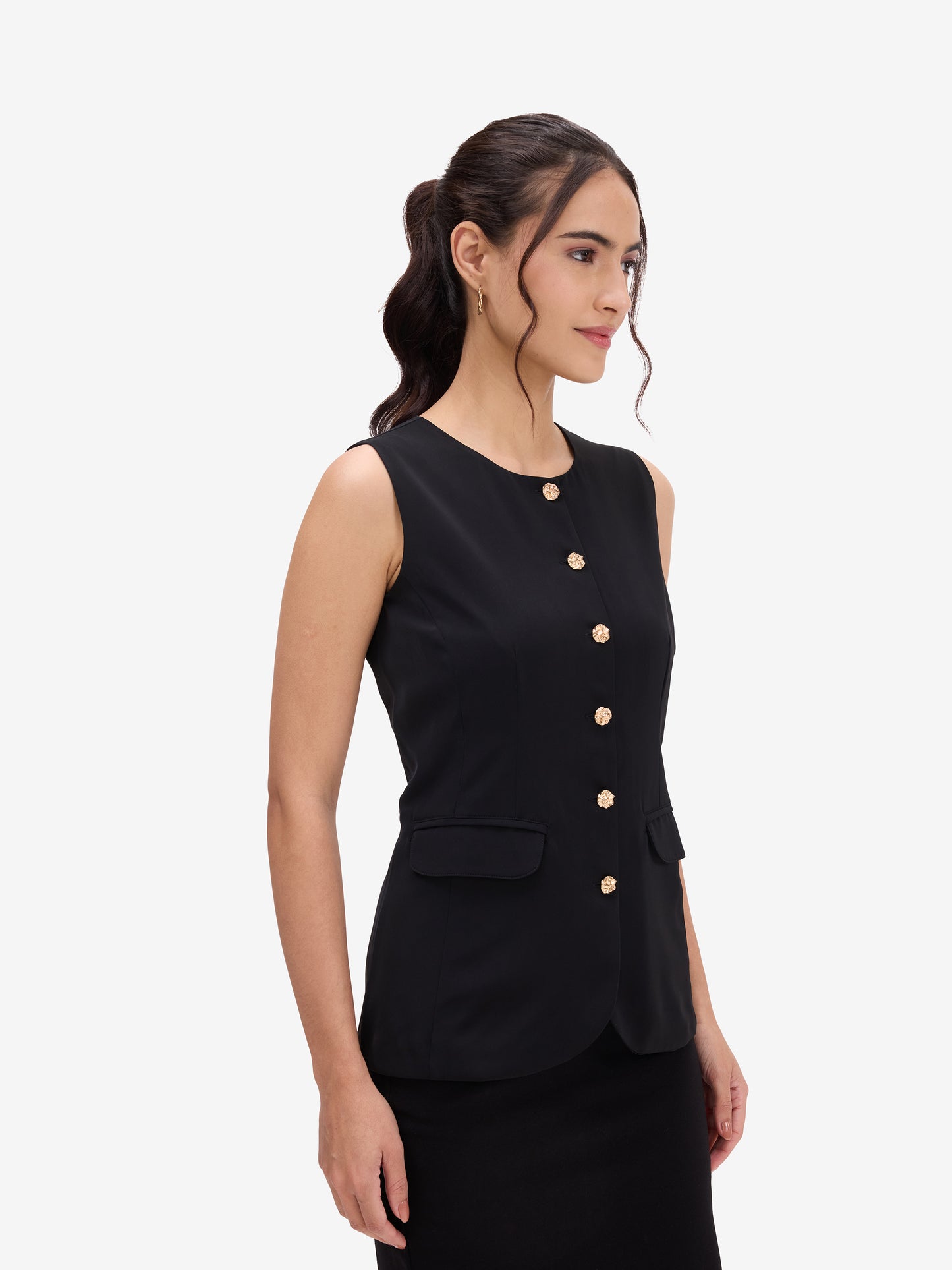 Black Buttoned  Waistcoat