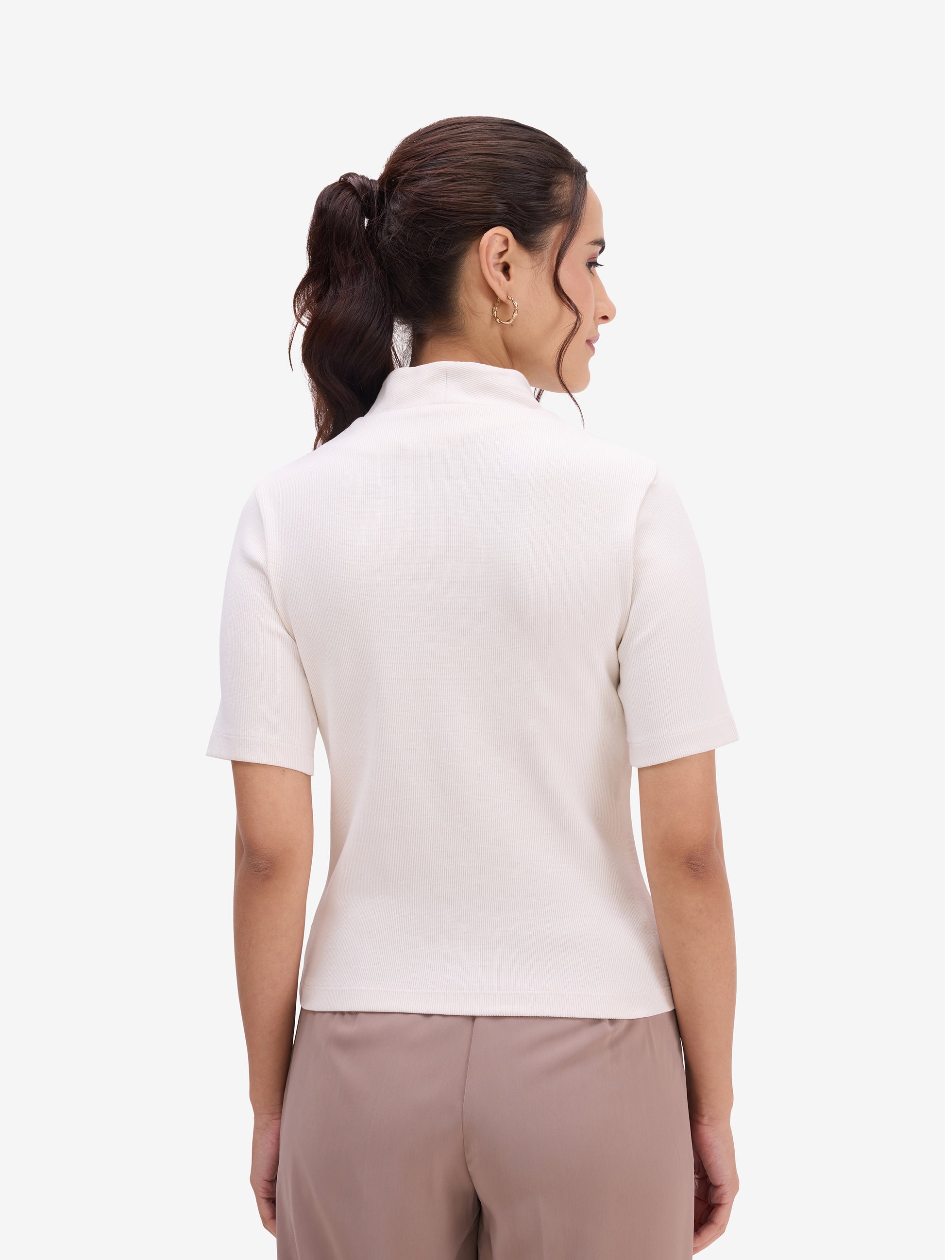 Off White Ribbed Knit Top