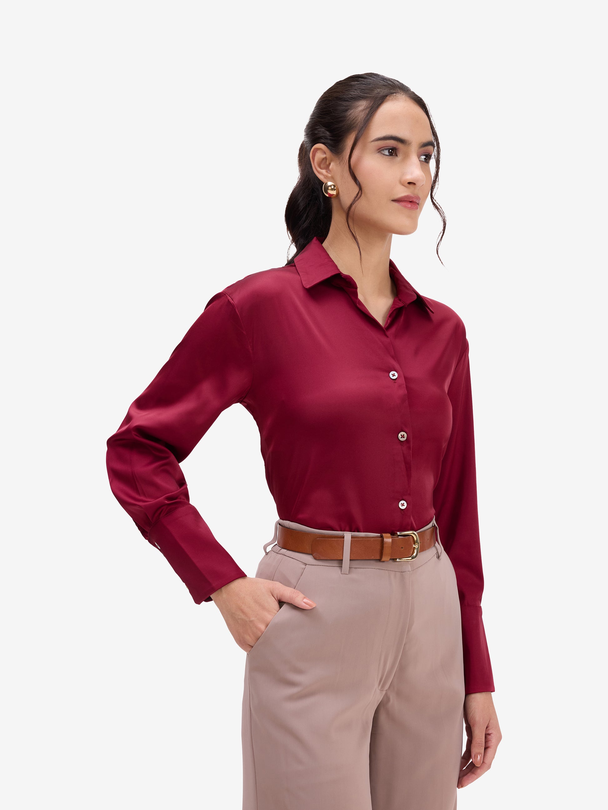 Maroon Satin Shirt