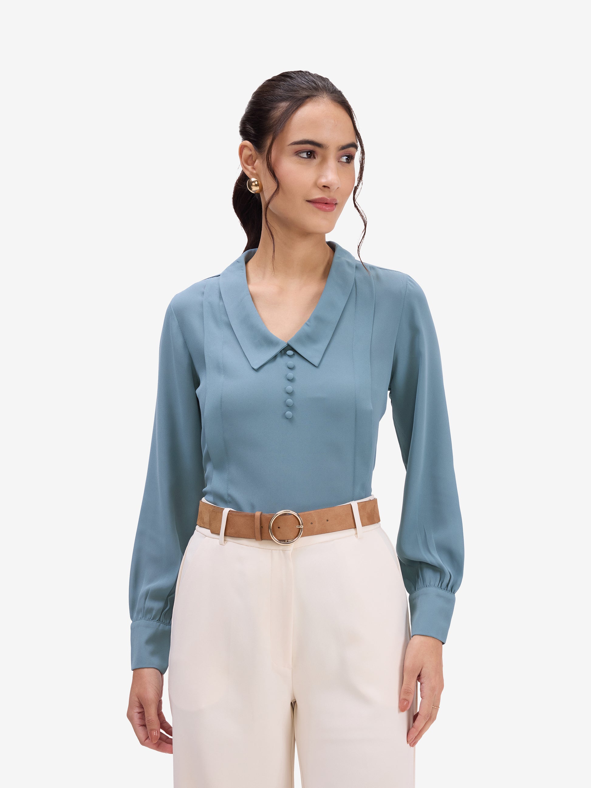 Blue Pintuck Top