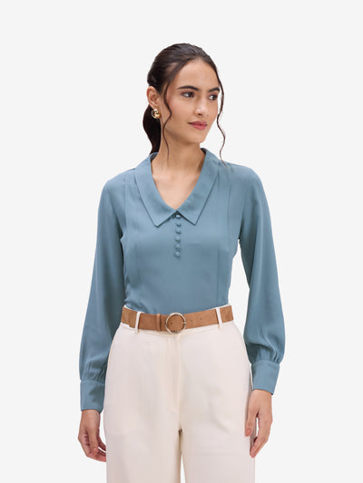 Blue Pintuck Top