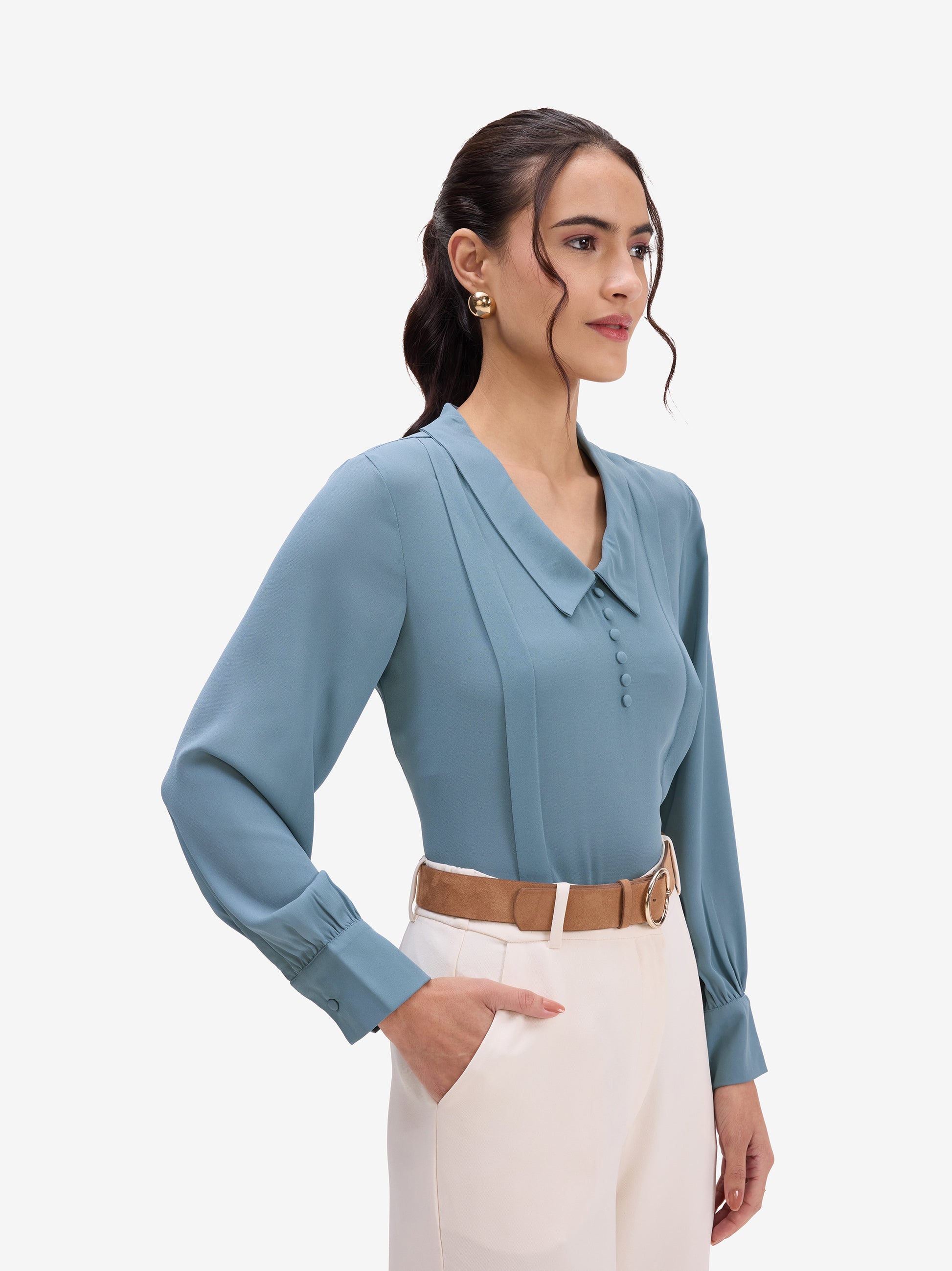 Blue Pintuck Top