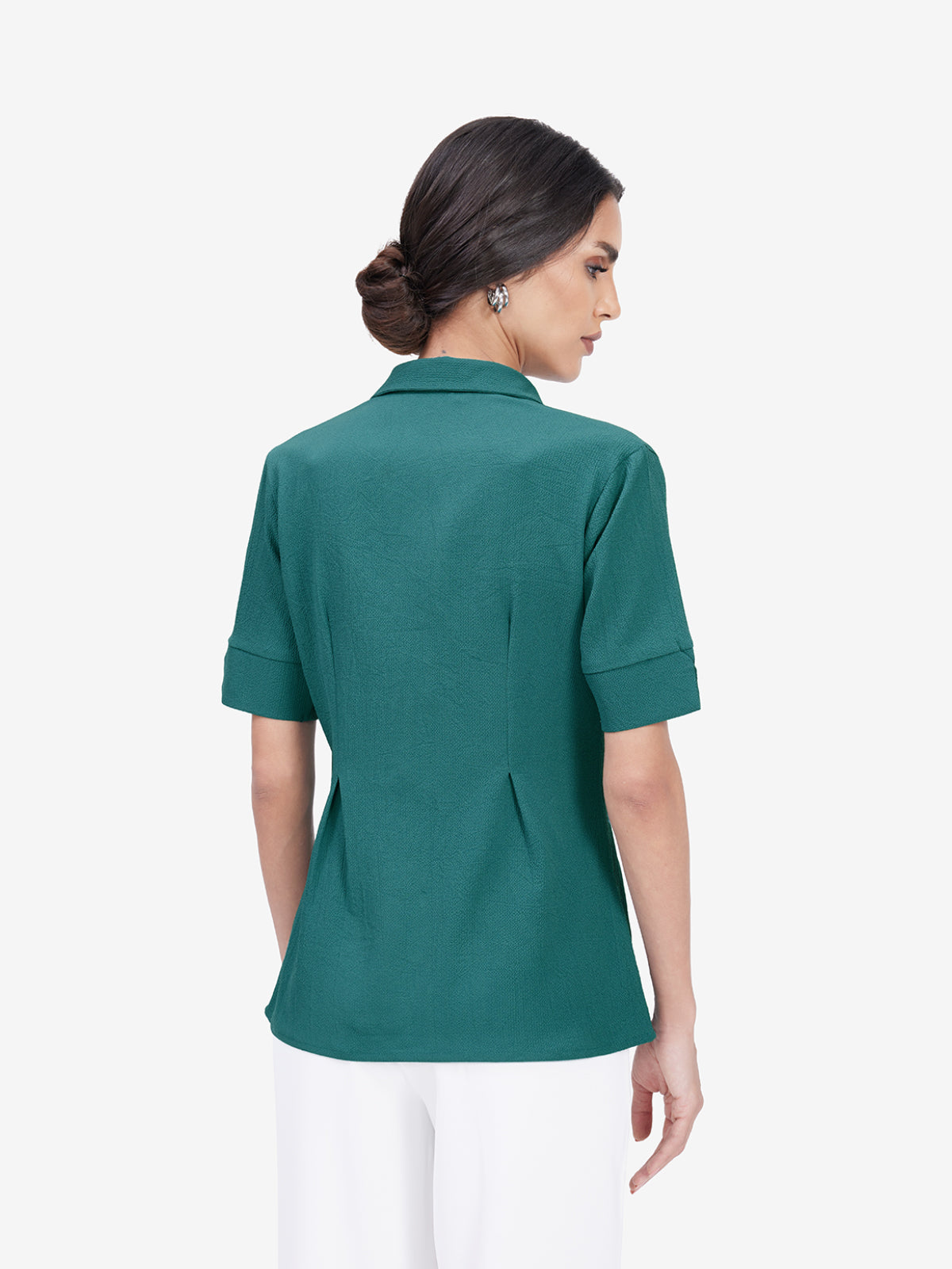 Teal Crepe Collar Shirt