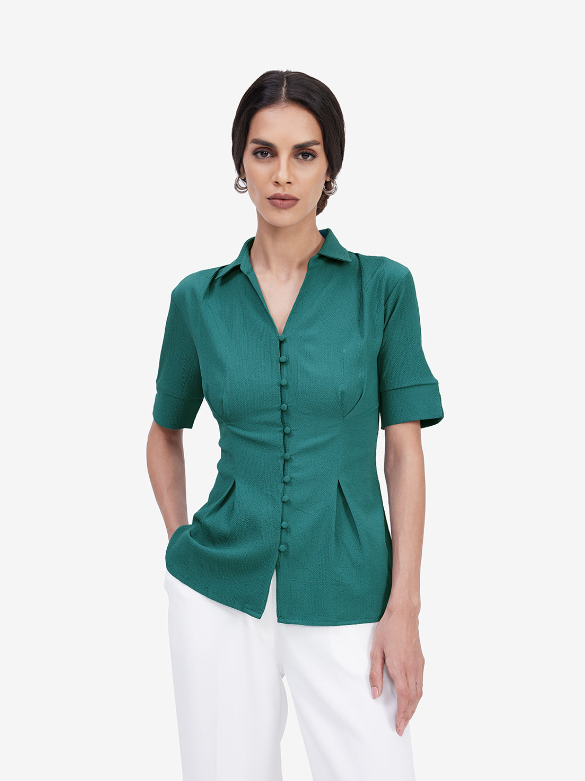 Teal Crepe Collar Shirt