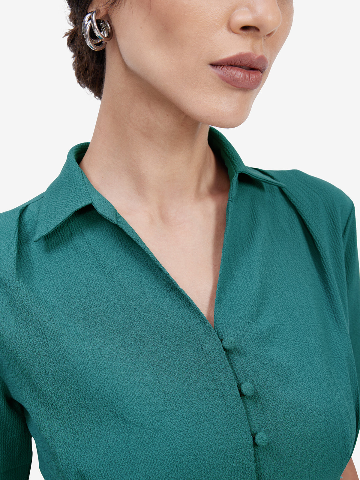 Teal Crepe Collar Shirt