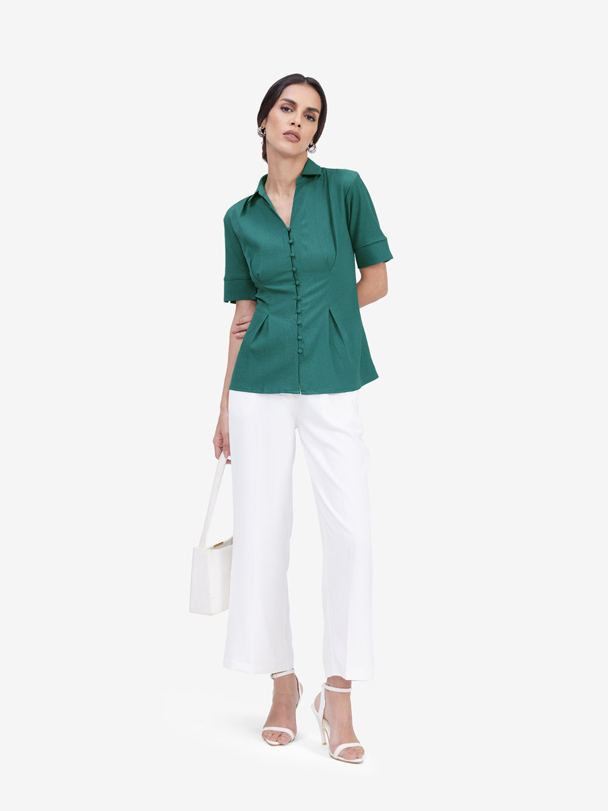 Teal Crepe Collar Shirt