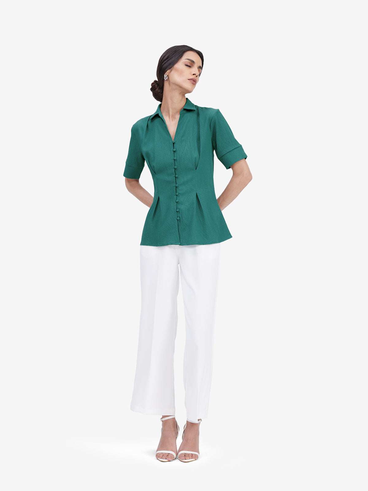 Teal Crepe Collar Shirt