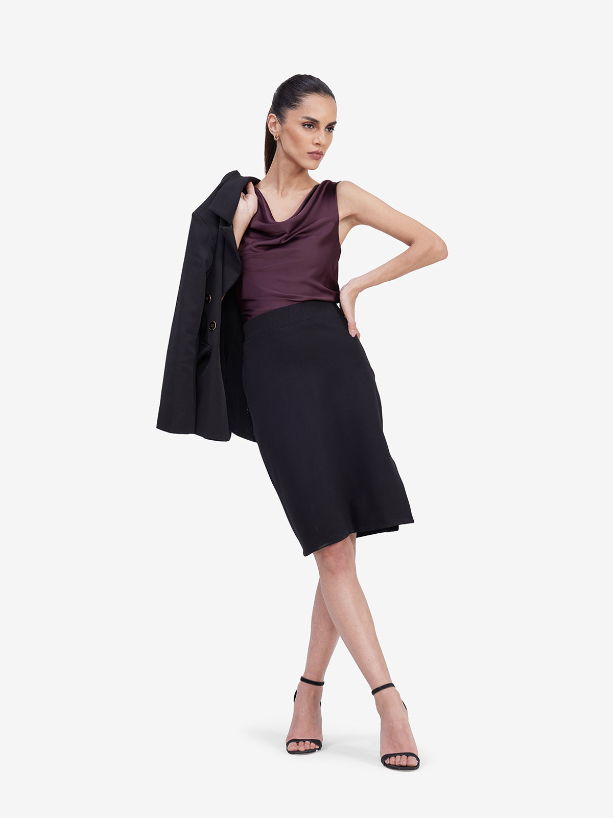 Wine Satin Cowl Top