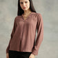 Mauve Cuban Collar Long Sleeves Top