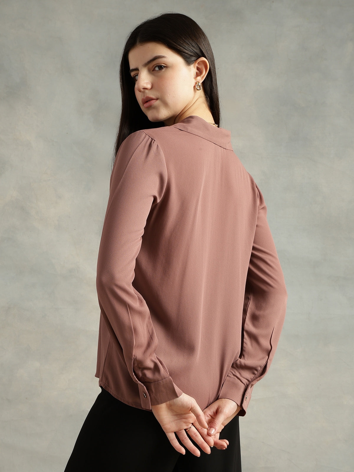 Mauve Cuban Collar Long Sleeves Top