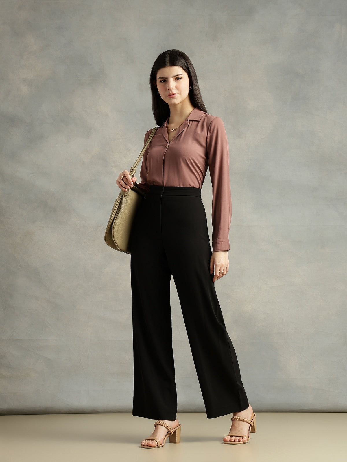 Mauve Cuban Collar Long Sleeves Top