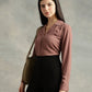 Mauve Cuban Collar Long Sleeves Top