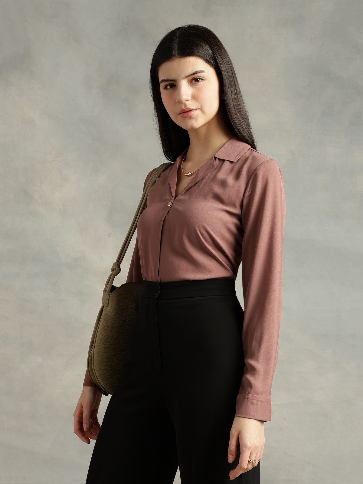 Mauve Cuban Collar Long Sleeves Top