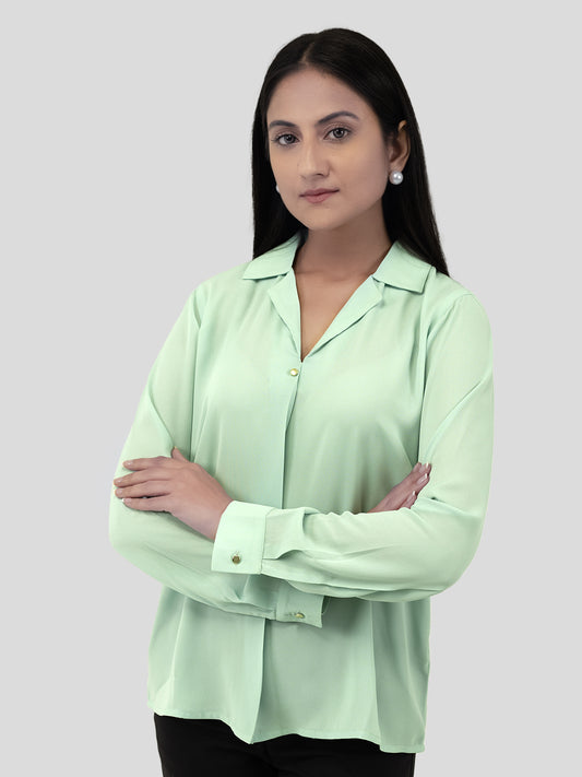 Mint Cuban Collar Long Sleeves Top