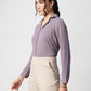Purple Cuban Collar Long Sleeves Top