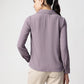 Purple Cuban Collar Long Sleeves Top