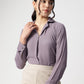 Purple Cuban Collar Long Sleeves Top