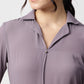 Purple Cuban Collar Long Sleeves Top