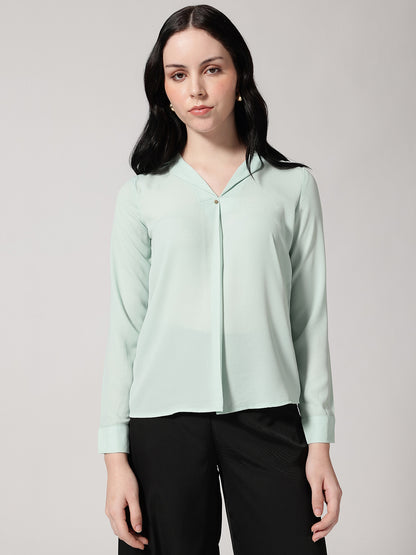 Mint Cuban Collar Long Sleeves Top
