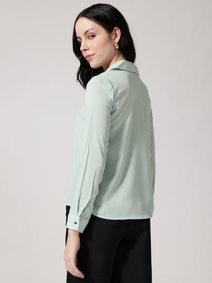 Mint Cuban Collar Long Sleeves Top