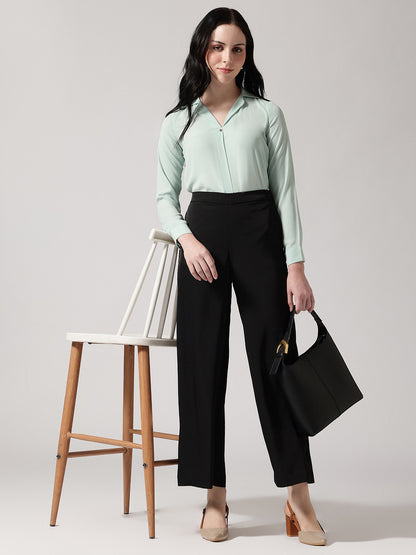 Mint Cuban Collar Long Sleeves Top